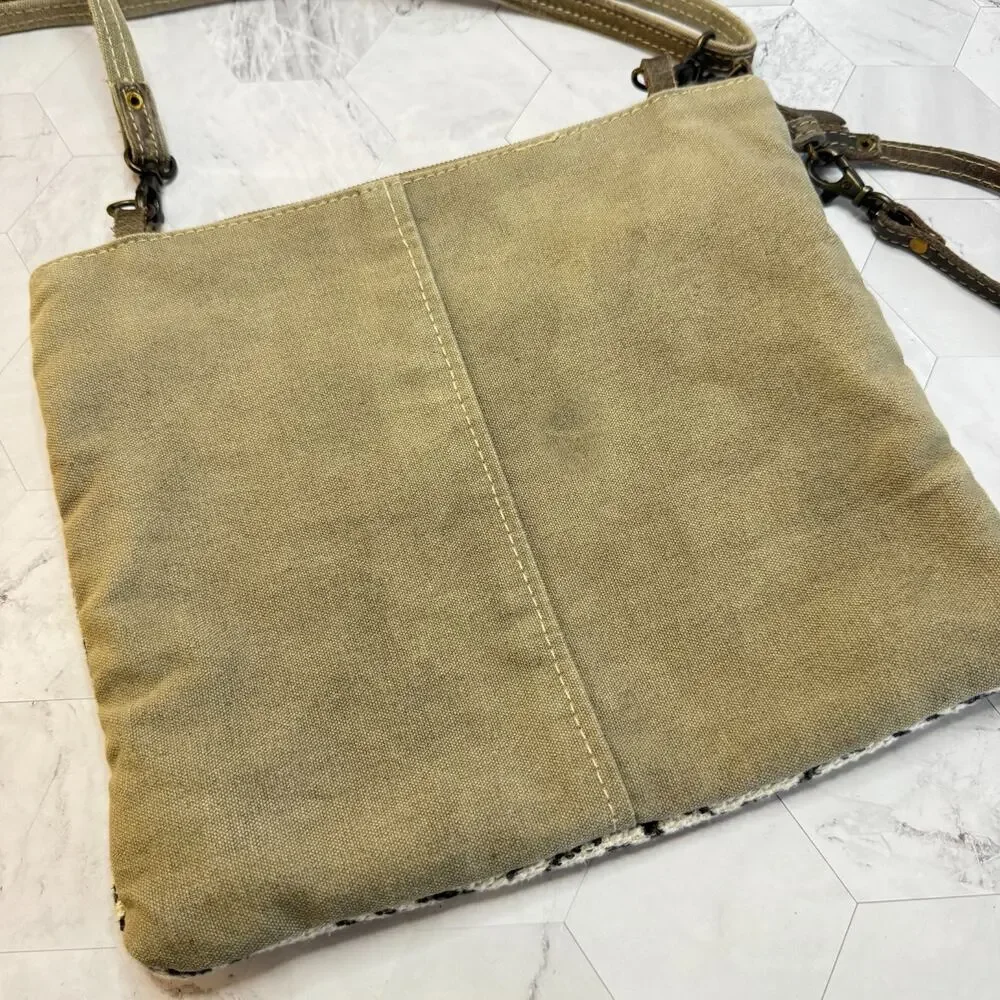 Myra Cowhide Aztec Crossbody Bag Canvas Leather Accent Western Boho Cowgirl EUC